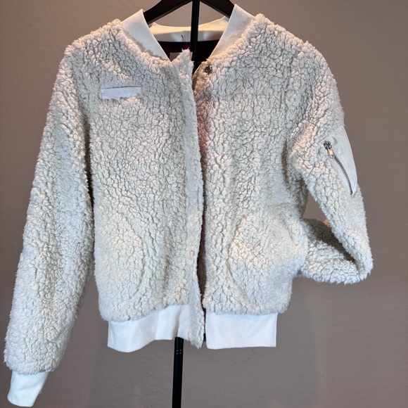 Reversible Sherpa/Plaid Bomber Jacket - Red/Blue/White and Sherpa. Size- XS - Picture 11 of 13